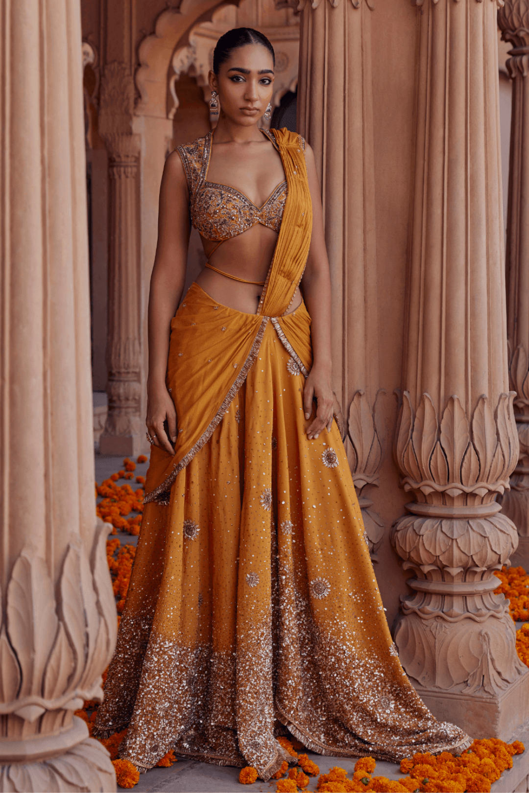 Emma Tiglao In Pihu Mustard Saree With Khichdi Sequence Work