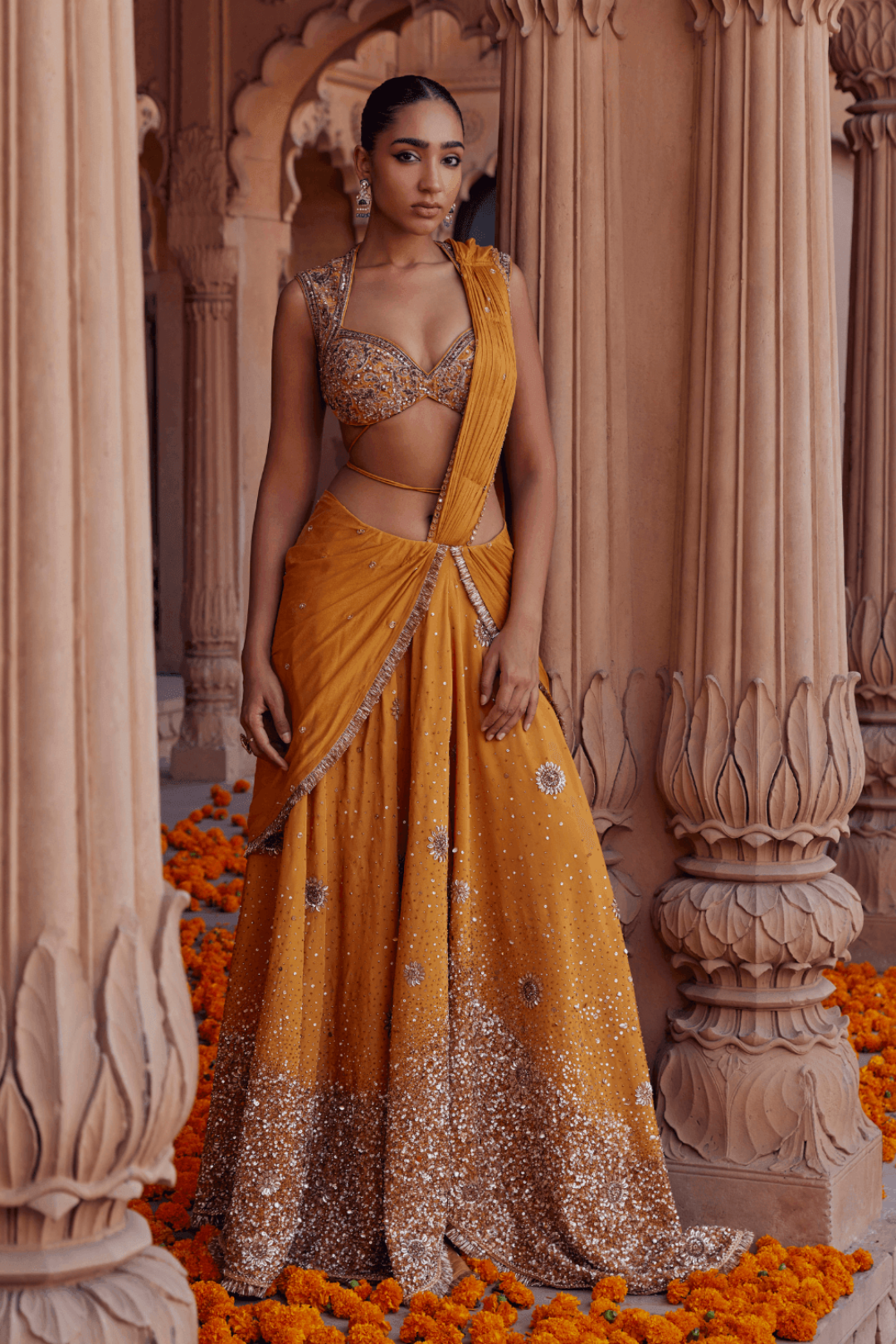 Emma Tiglao In Pihu Mustard Saree With Khichdi Sequence Work