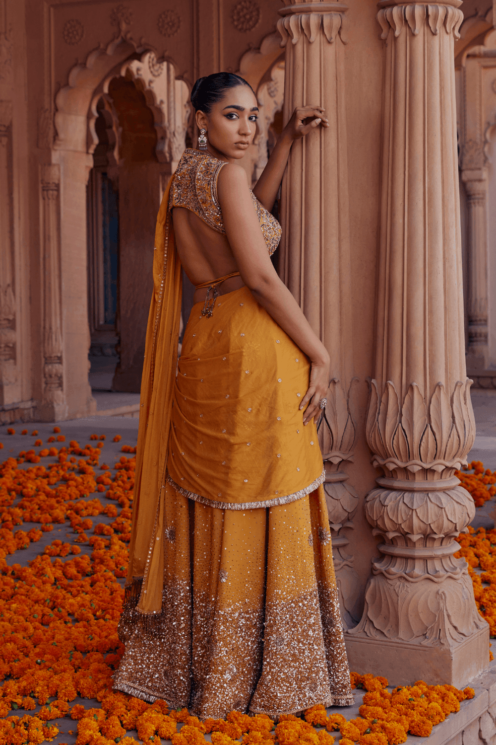 Emma Tiglao In Pihu Mustard Saree With Khichdi Sequence Work